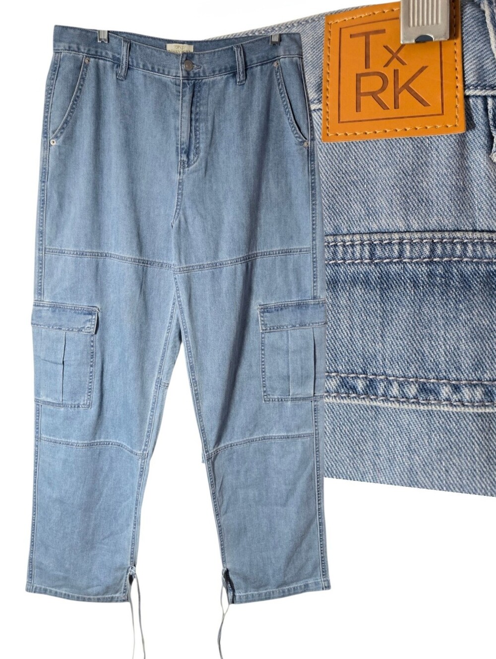 Torn by Ronny Kobo Light Blue Denim Cargo Jeans Ankle‎ Ties Cotton